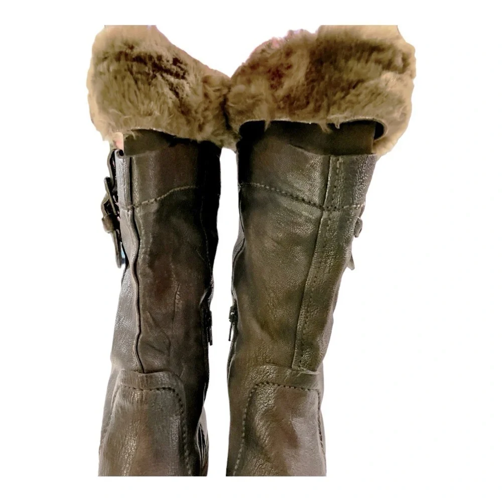 Pakros Distressed Leather Sherpa Trim Mukluk Boots Brown Sz EU 39 (US 9M)